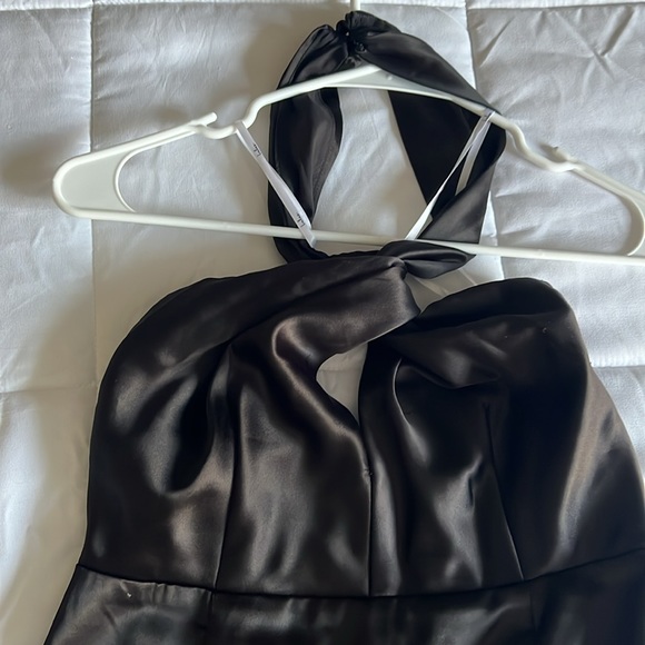 Satin black high neck midi dress - Picture 2 of 4